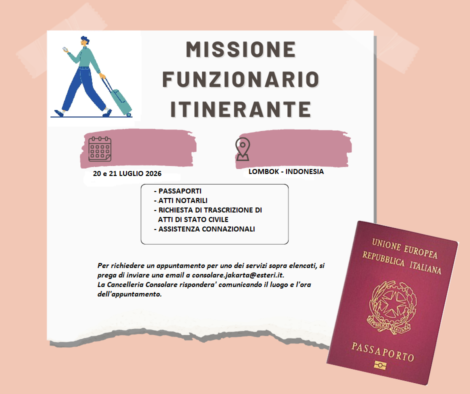 Annuncio Funzionario Itinerante Lombok